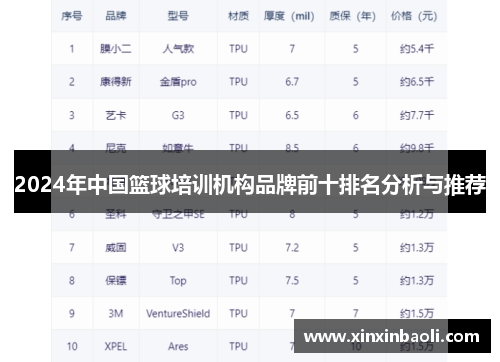 2024年中国篮球培训机构品牌前十排名分析与推荐